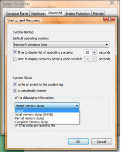 Disable Kernel Memory Dump in Vista