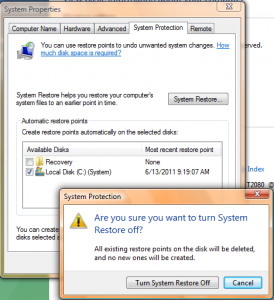 Disable System Restore in Vista