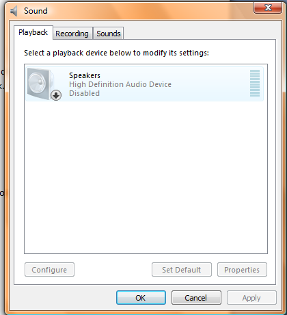 Your speaker should show as disabled. Right click on Speakers and choose Enable. Your audio should be restored successfully.